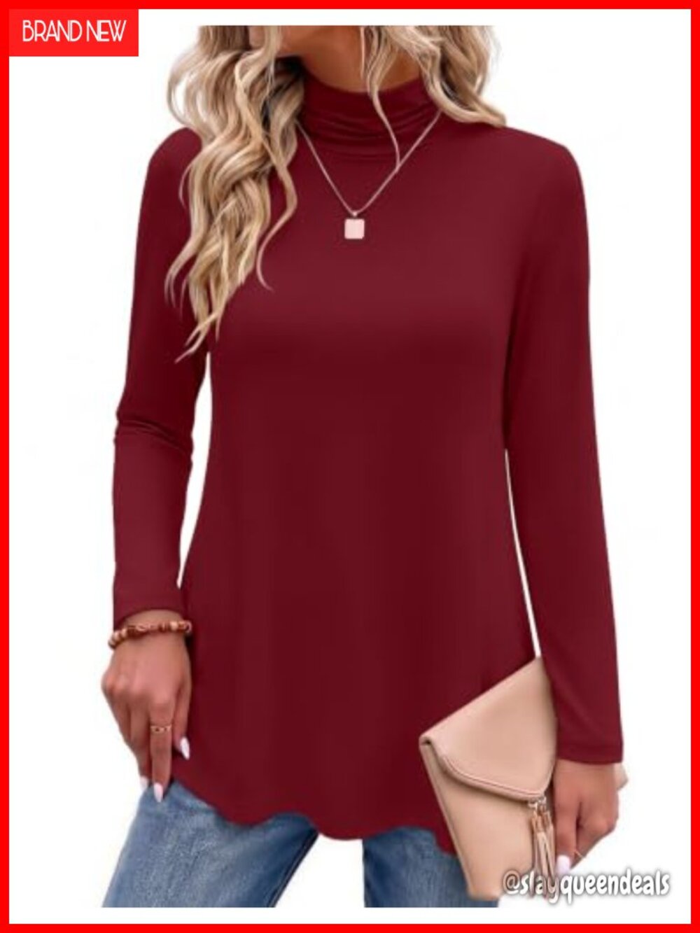 Women's Long Sleeve Turtleneck Tunic Top - Loose Fit Work Casual